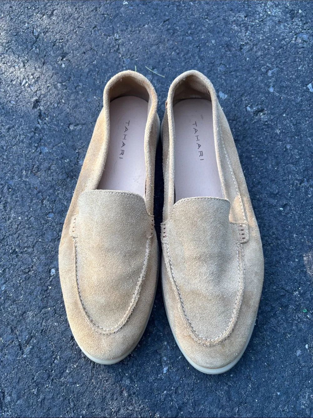 Tahari Beige Suede Slip-On Loafers